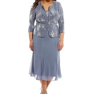 Alex Evenings Steel Blue Midi Dress & Jacket
